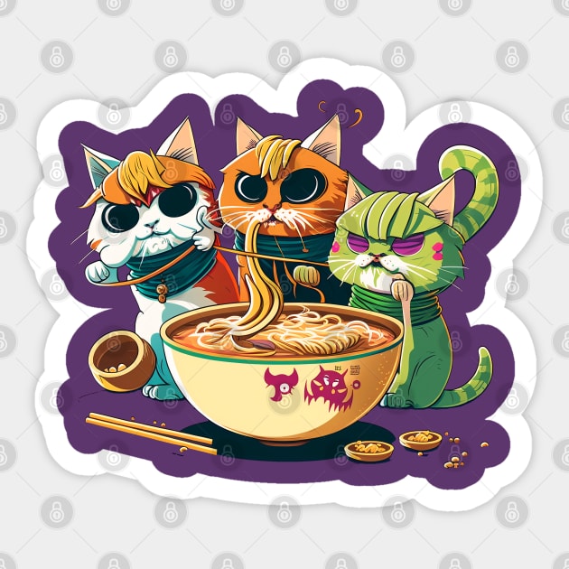 Cats eating ramen in Mardi gras Festival Sticker by RetroZin